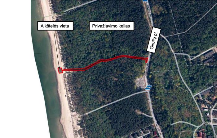 Aikštelė ir privažiavimo kelias į Girulių paplūdimį
